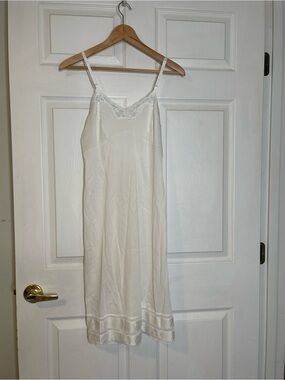 Vintage Adonna Ivory Satin Slip with Lace Trim Y2K